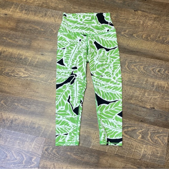 ALO Yoga Leggings Womens XS High Waist Capri Green Palm Springs Print Pants - Picture 2 of 12